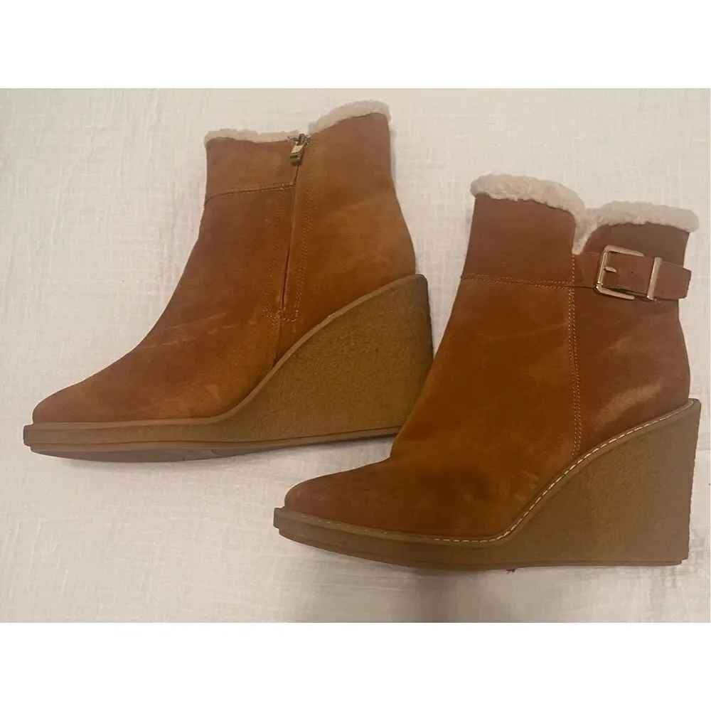 Franco Sarto Ulayna Water Resistant Suede Fleece Wedge Bootie NEW